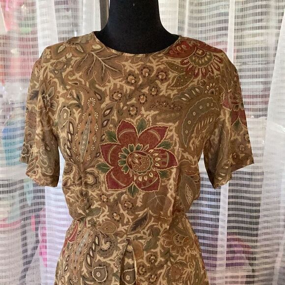 Vintage 100% Silk Saks Fifth Avenue Midi Dress Women’s 6 Paisley Lined - Picture 3 of 8